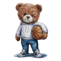 Playful Teddy Bear Holding basketball Sketch png