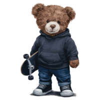 Playful Teddy Bear Holding skateboard Sketch png