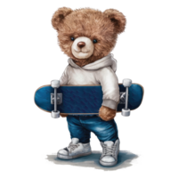 Kid-Friendly Cartoon of Teddy With skateboard Picture png