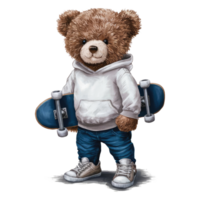 Animated Fluffy Bear as a skateboard player Design png