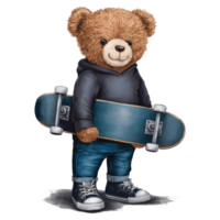 Animated Fluffy Bear as a skateboard player Design png