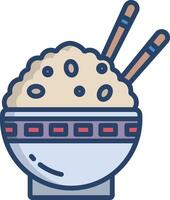 Rice bowl linear color illustration vector