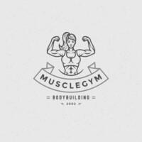 Bodybuilder woman logo or badge illustration female bodybuilding symbol silhouette vector