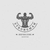 Bodybuilder man logo or badge illustration male bodybuilding symbol silhouette vector