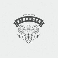 Bodybuilder man logo or badge illustration male bodybuilding symbol silhouette vector