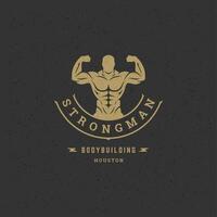 Bodybuilder man logo or badge illustration male bodybuilding symbol silhouette vector