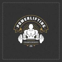 Fitness gym badge or emblem illustration bodybuilder man lifting a heavy barbell silhouette vector