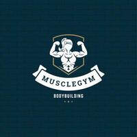 Bodybuilder woman logo or badge illustration female bodybuilding symbol silhouette vector