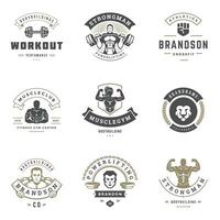 aptitud centrar y deporte gimnasio logos y insignias diseño conjunto ilustración. vector