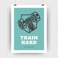 Fitness motivation poster retro typographic quote design template with hand holding dumbbell silhouette vector