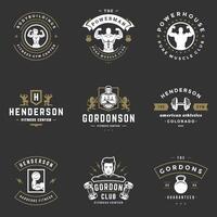 Fitness center and sport gym logos and badges design set illustration. vector