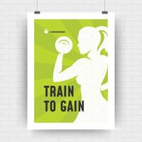 Fitness motivation poster retro typographic quote design template with bodybuilder female holding dumbbells silhouette vector