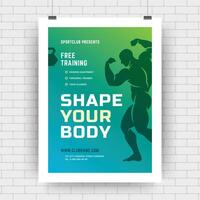 Fitness center flyer modern typographic layout event cover design template A4 size with bodybuilder man silhouette vector