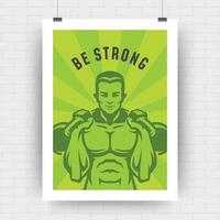 Fitness motivation poster retro typographic quote design template A4 size with bodybuilder man silhouette. vector