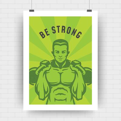 Fitness motivation poster retro typographic quote design template A4 size with bodybuilder man silhouette.