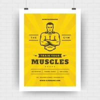 Fitness center flyer modern typographic layout event cover design template with bodybuilder man silhouette vector