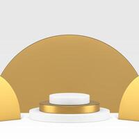3d podio lujo dorado blanco cilindro pedestal para producto espectáculo presentación realista vector