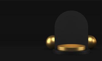 lujo 3d podio dorado geométrico pedestal negro estudio sala de exposición realista vector