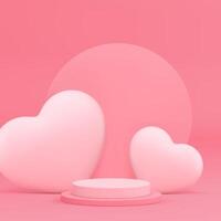 3d rosado cilindro podio pedestal con corazón pared para cosmético producto espectáculo realista vector