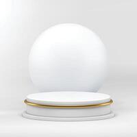 Luxury white 3d podium pedestal with sphere wall background realistic illustration vector