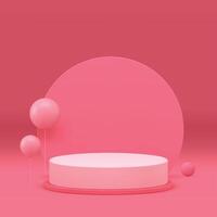 3d rosado festivo podio pedestal con aire globo para belleza cosmético espectáculo realista vector