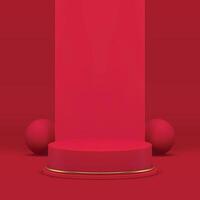 Red cylinder 3d podium pedestal luxury showcase for presentation realistic illustration vector