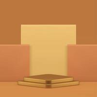 Golden 3d rhombus podium pedestal with beige geometric wall background realistic vector