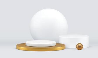 3d dorado podio pedestal blanco escaparate para presentación realista ilustración vector