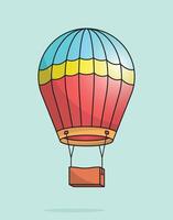 Flying hot air balloon colorful flat cartoon illustration with outline stroke vector