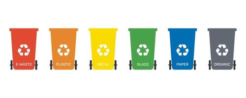 Trash bin with Recycle Symbol for different waste. Multicolored set of rubbish bins illustration vector