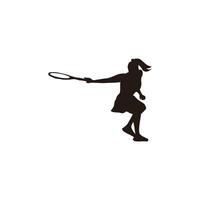deporte mujer columpio su tenis raqueta horizontalmente a alcanzar el pelota silueta - tenis atleta derechazo columpio dibujos animados silueta aislado en blanco vector
