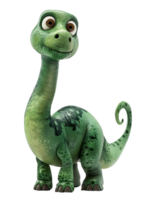 söt 3d karaktär av grön brontosaurus på transparent bakgrund png