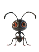 3D cartoon of Cute Black Ant with Expressive Orange Eyes png