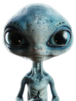 3d cute alien character looking at camera on transparent background png