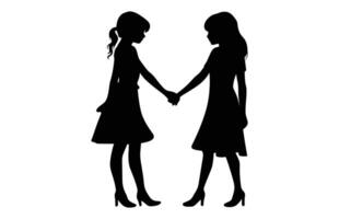 Little Girls Friendship black Silhouette Clip art vector