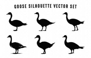 Goose Silhouette black Clipart Set, Goose Walking Silhouette bundle vector