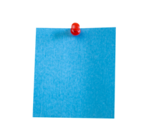 Blau Hinweis Papier mit drücken Stift isoliert auf transparent Hintergrund png