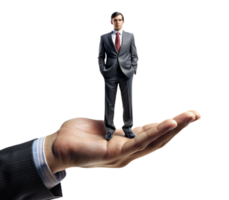 Businessman standing on giant hand png