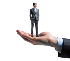 Businessman standing on giant hand png