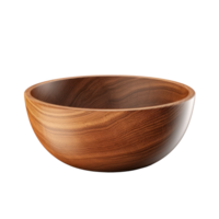 Empty Wooden Handmade Bowl with Natural Walnut Finish. Isolated on Background png