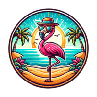 flamingo beach badge illustration for t shirt or sticker png