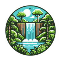 waterfall and forest badge illustration for t shirt or sticker png
