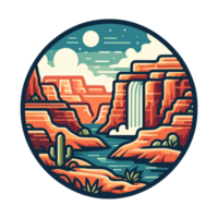 waterfall and canyon badge illustration for t shirt or sticker png