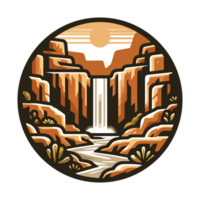 waterfall and canyon badge illustration for t shirt or sticker png