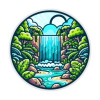 waterfall and forest badge illustration for t shirt or sticker png