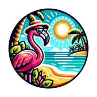 flamingo beach badge illustration for t shirt or sticker png