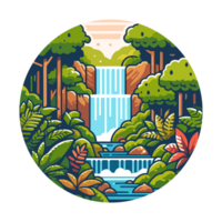 waterfall and forest badge illustration for t shirt or sticker png