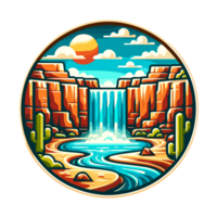 waterfall and canyon badge illustration for t shirt or sticker png