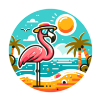 flamingo de praia crachá ilustração para t camisa ou adesivo png