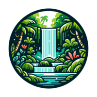 waterfall and forest badge illustration for t shirt or sticker png